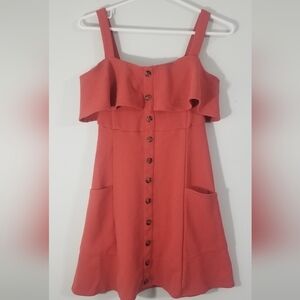 Derek Heart A-Line Dress. Decorative Buttons Down Midline & Dual Pockets. Size S